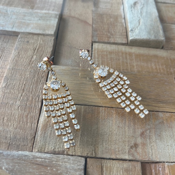 Free People 💗 rhinestone and gold dangle fairy glam earrings - Picture 2 of 4